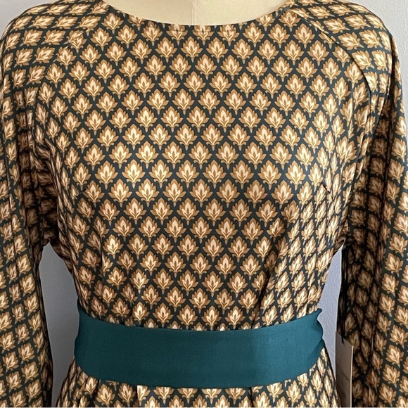 Unique Vintage Blue/Green & Gold Deco Motif Print Flare Dress- Size 3X (20)- NWT - Picture 3 of 9